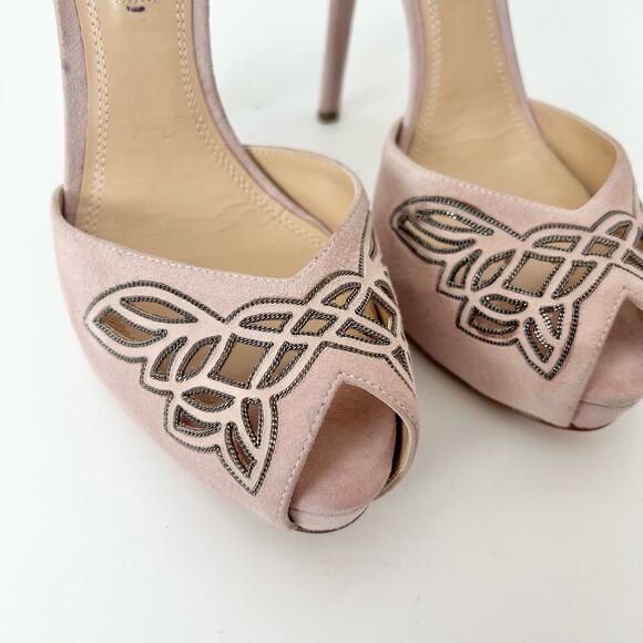 Ralph Lauren Collection Jebine Suede Platform Sandals Pale Pink Mauve | Size 39B - Picture 3 of 16